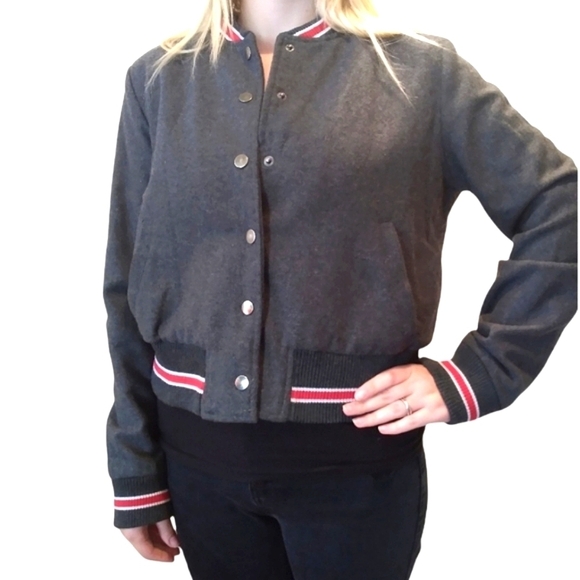 Forever 21 gray and red varsity jacket - Picture 1 of 11
